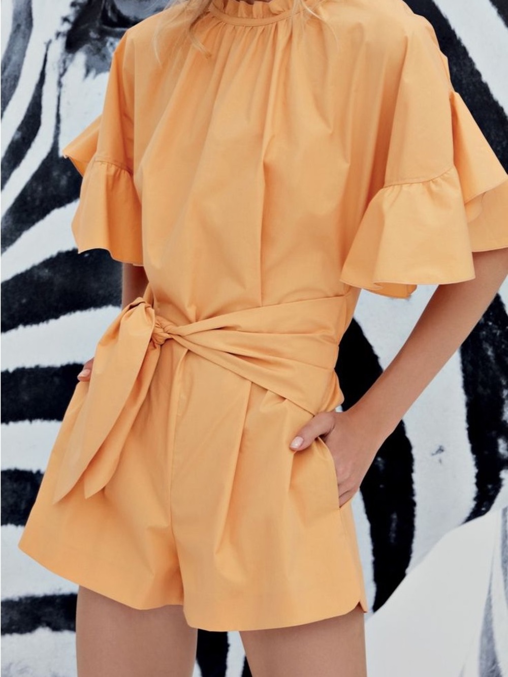 Made it Italy! Genny Tie-Waist Short Romper in Peach
